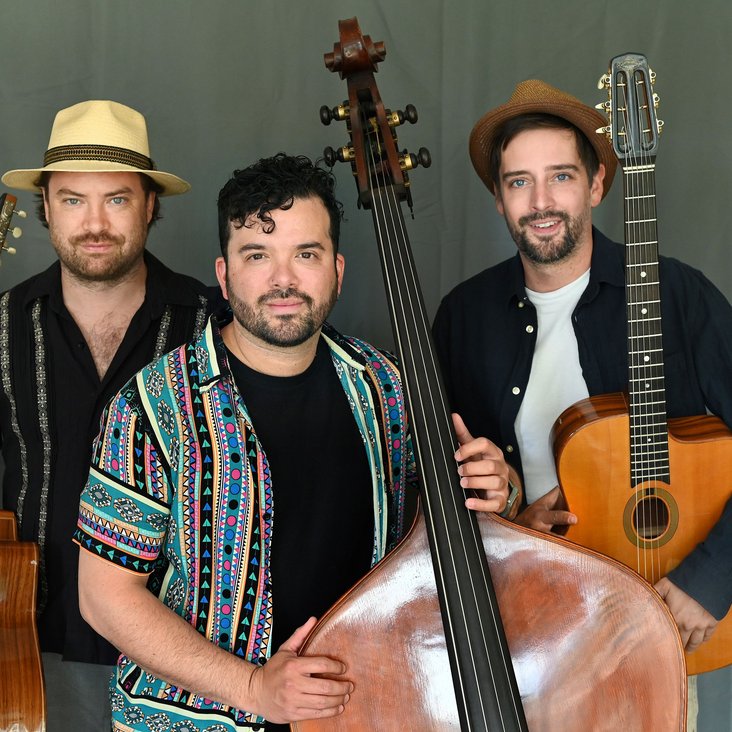 Die drei Musiker mit ihren Instrumenten