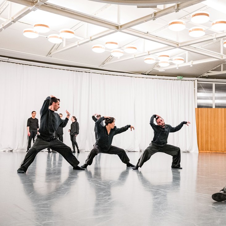 Tänzer:innen von Gauthier Dance bei den Proben im Ballettsaal in Orsolina, Italien