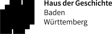Logo mit Text „Haus der Geschichte Baden-Württemberg“ neben schwarzer Grafik.