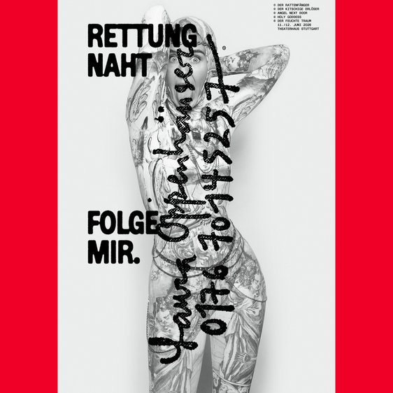 Portraitfoto von Laura Oppenhäuser in weißer Kleidung. Darauf steht handschriftlich mit schwarzem Edding ihr Name und eine Handynummer. Außerdem "Rettung naht" und "Folge mir".