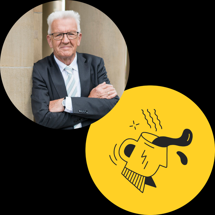 Winfried Kretschmann und das Logo von "Alles gesagt?"