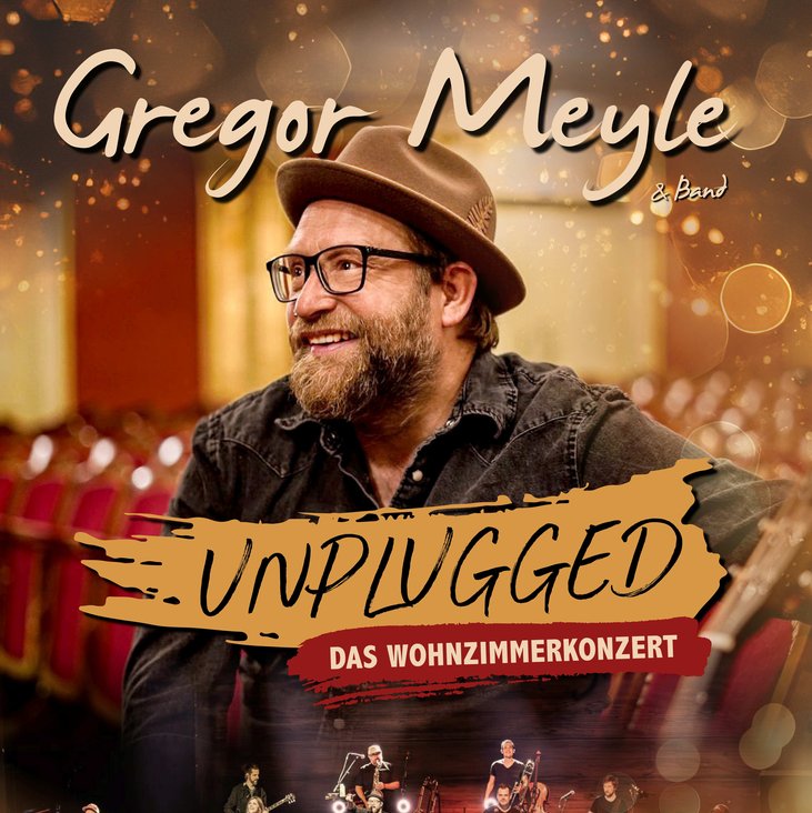 Eine Fotocollage die Gregor Meyle zeigt und den Blick auf eine Band mit Publikum im Vordergrund.
