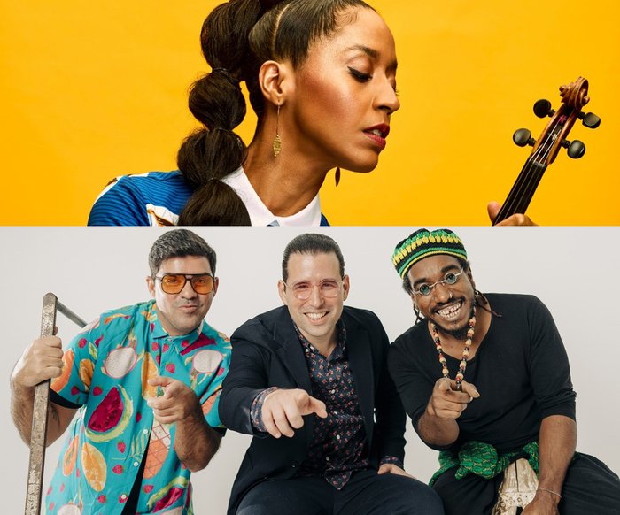 Eine Collage aus zwei Künstler:innen-Bildern. Oben Yilian Canizares, unten das Alfredo Rodriguez Trio