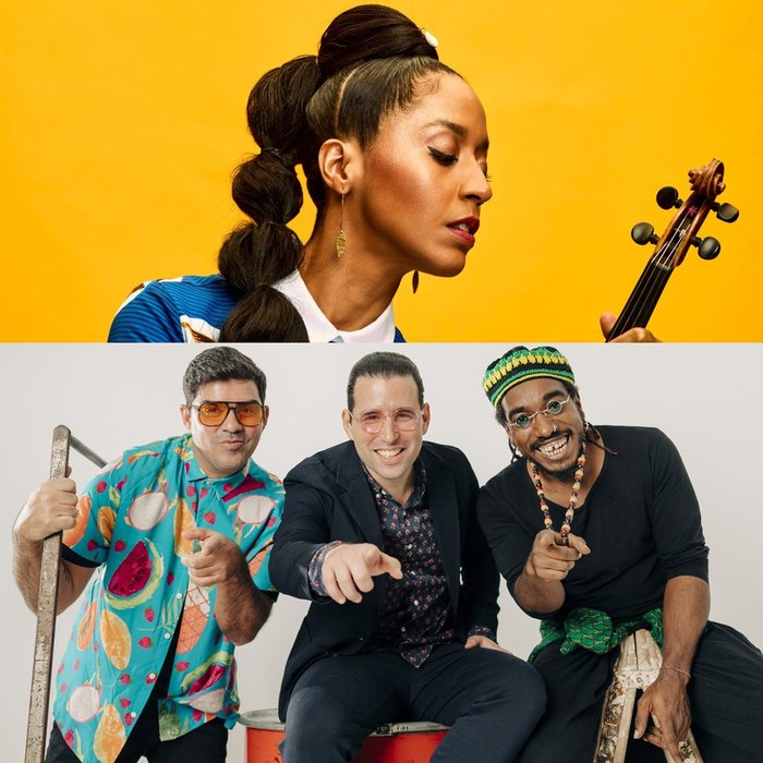 Eine Collage aus zwei Künstler:innen-Bildern. Oben Yilian Canizares, unten das Alfredo Rodriguez Trio